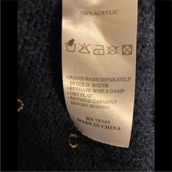 Mizumi navy blue polka dot eyelash knit sweater with crochet sequin collar sz M - Picture 7 of 8